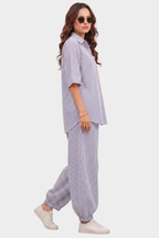 Blue & White Pinstripe Cotton Blend Co-Ord Set