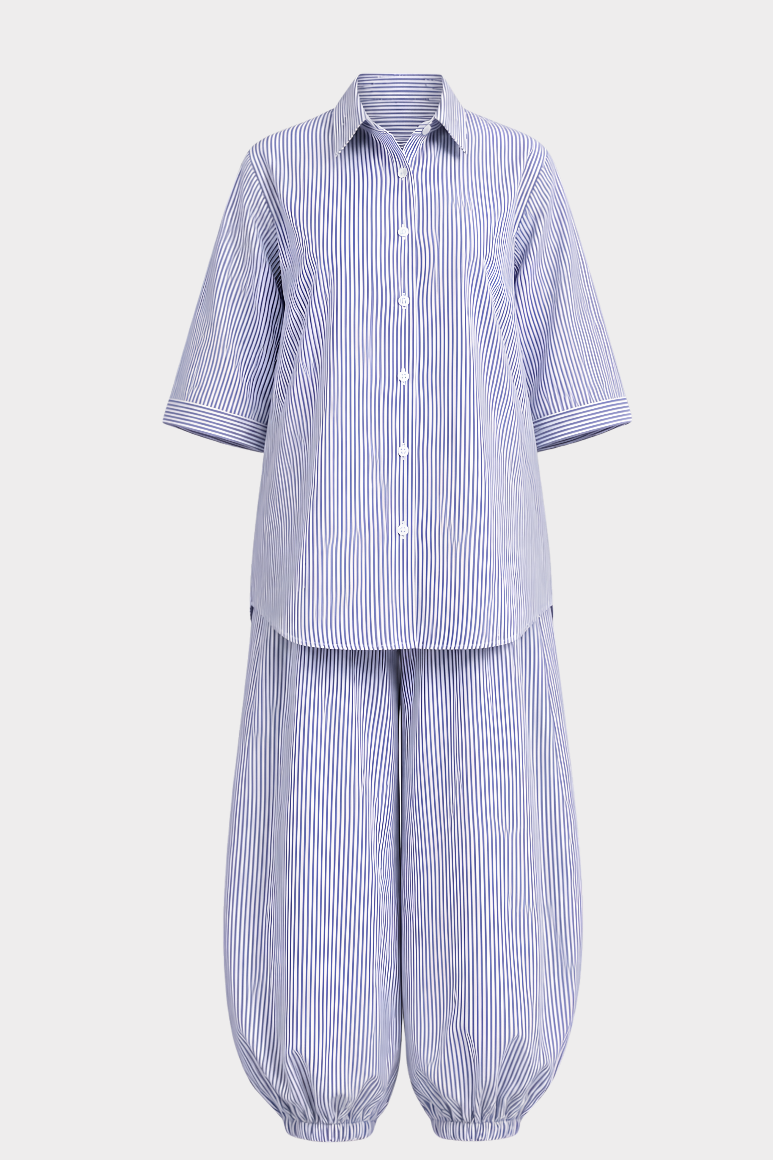 Blue & White Striped Cotton Shirt detail shot Pakistan - MannMoji