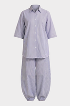 Blue & White Pinstripe Cotton Blend Co-Ord Set