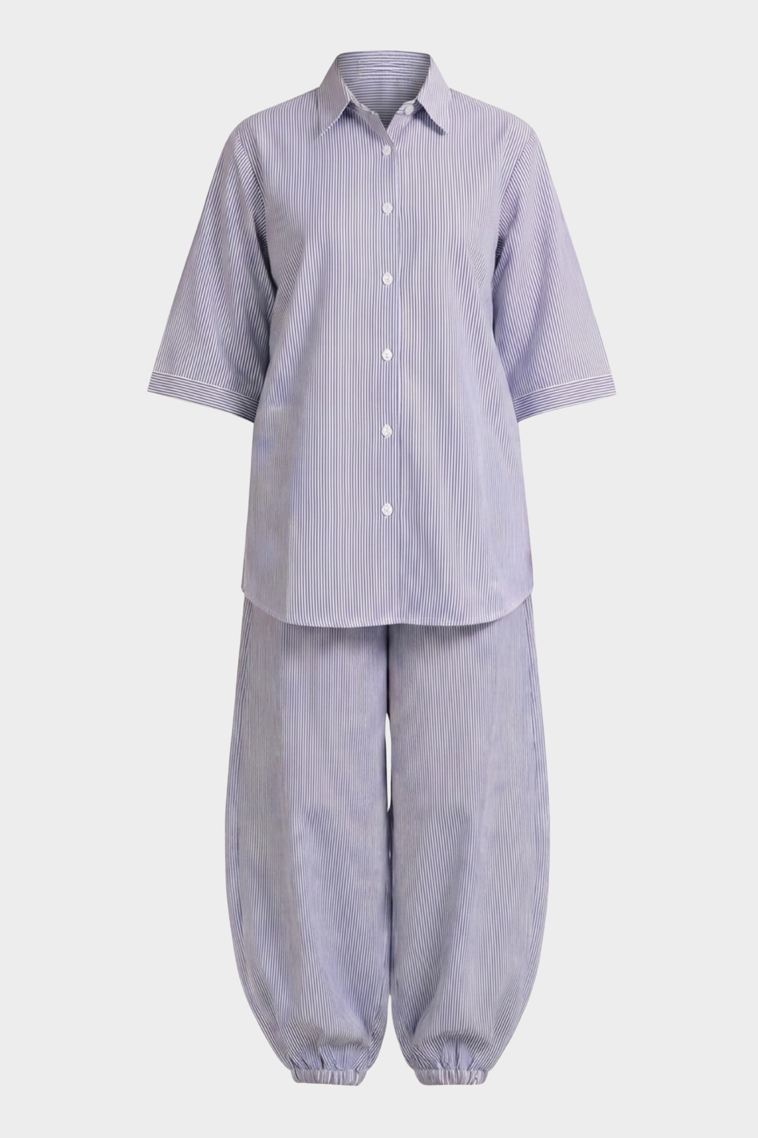 Blue & White Pinstripe Cotton Blend Co-Ord Set