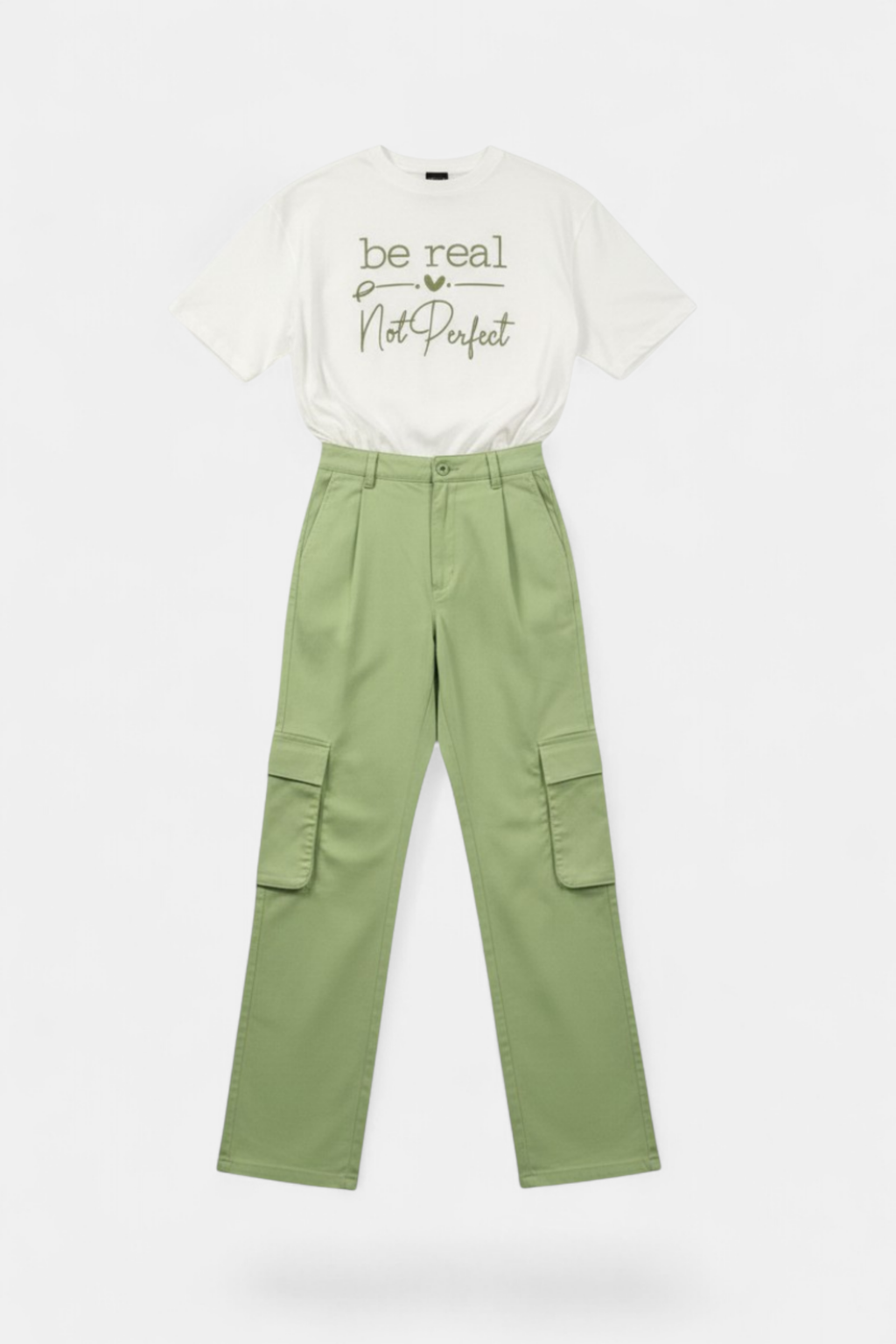 Green High-Waist Twill Cargo full length view — MannMoji Pakistan