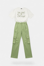 Green High-Waist Twill Cargo full length view — MannMoji Pakistan