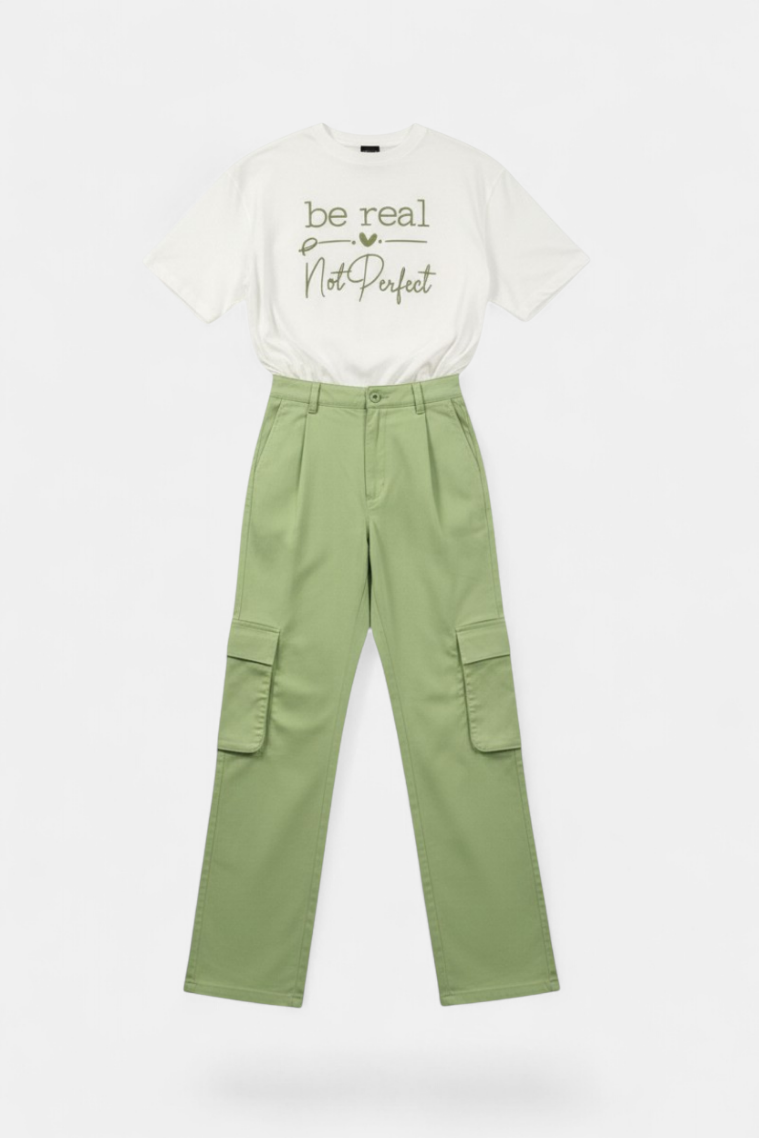 Green High-Waist Twill Cargo close-up detail — MannMoji Pakistan