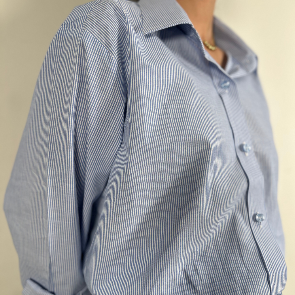 Women white and blue stripes shirt pure cotton