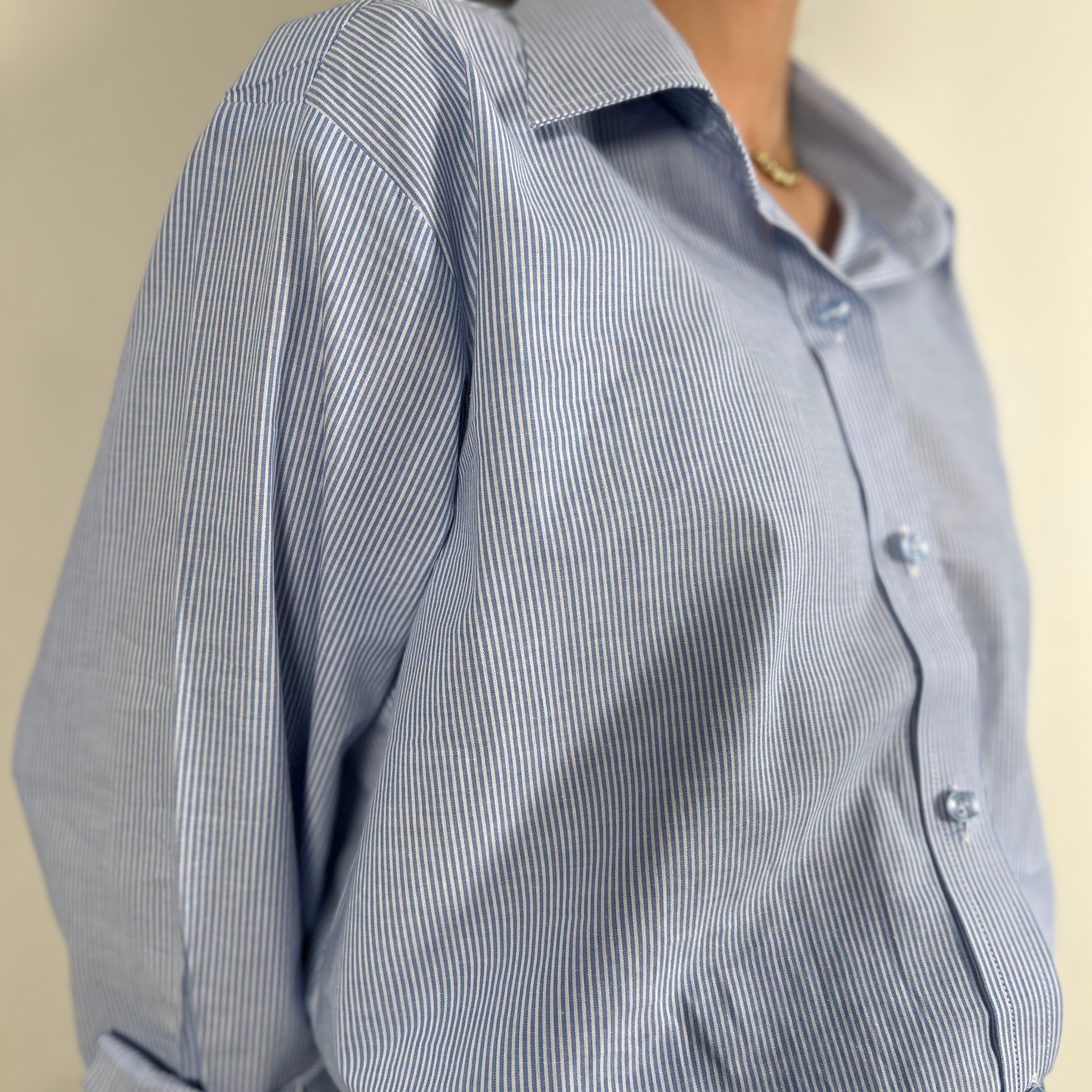 Women white and blue stripes shirt pure cotton