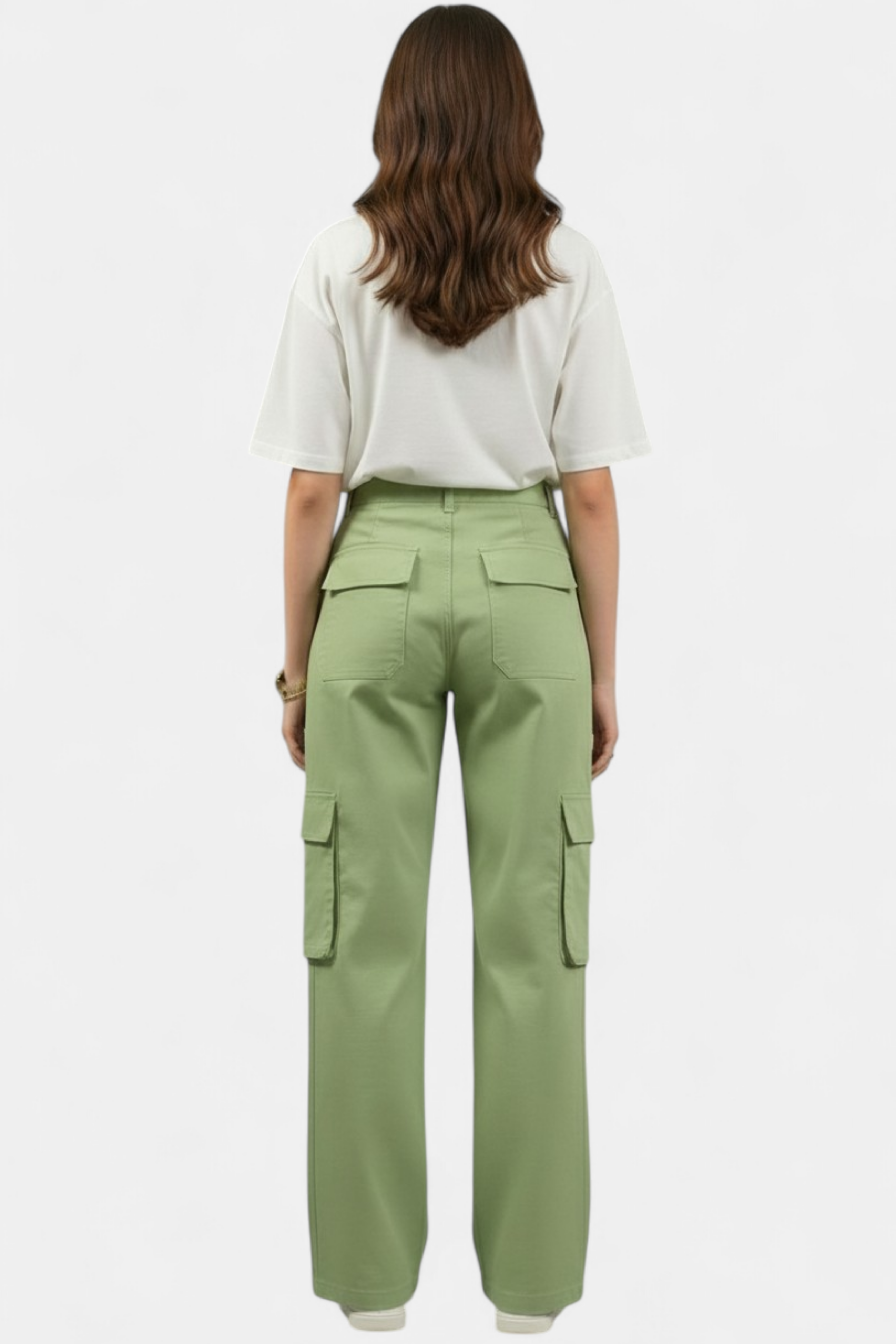 Green High-Waist Twill Cargo front view — women's fashion Pakistan | MannMoji