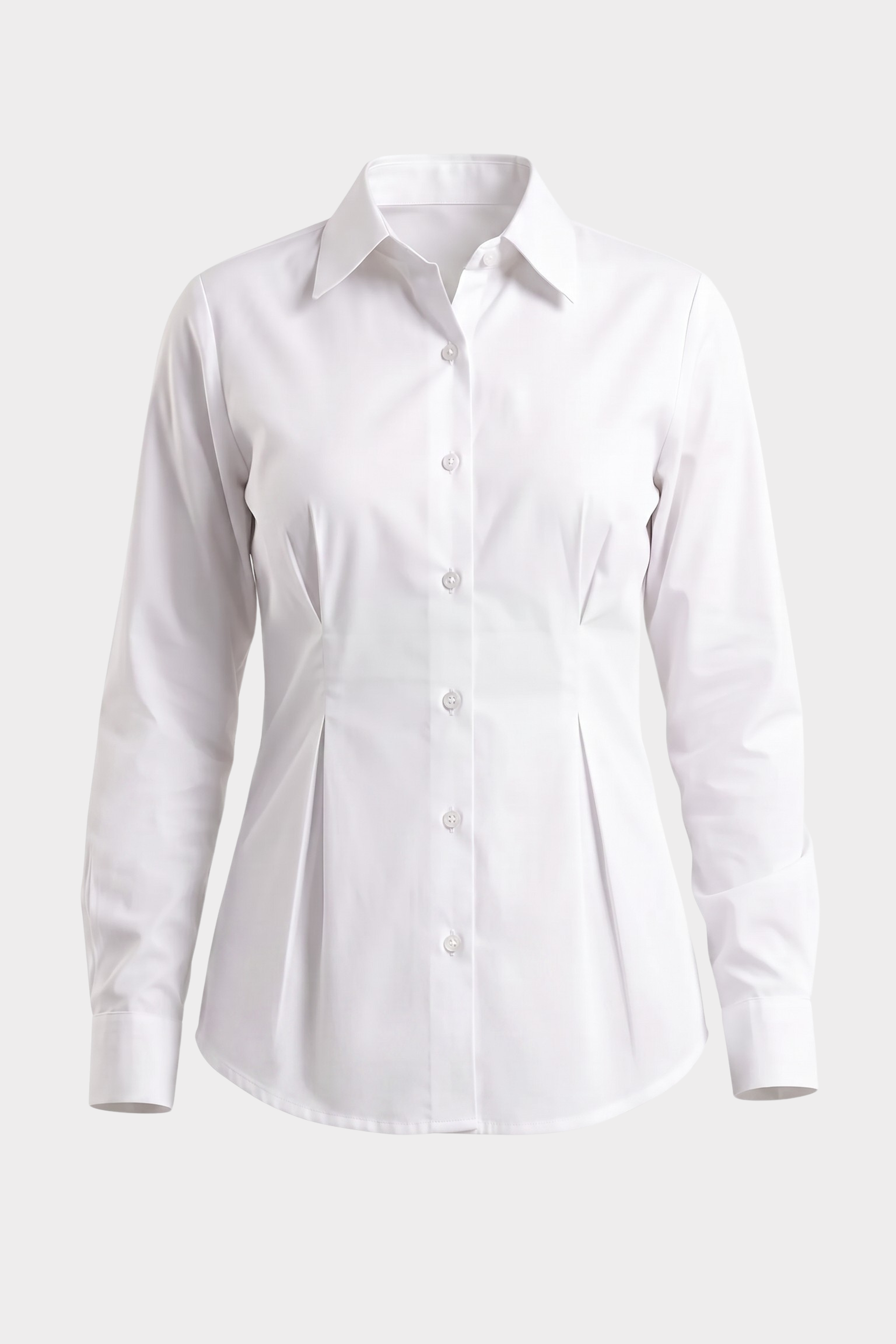 Fold Pleated Waist Solid White Shirt