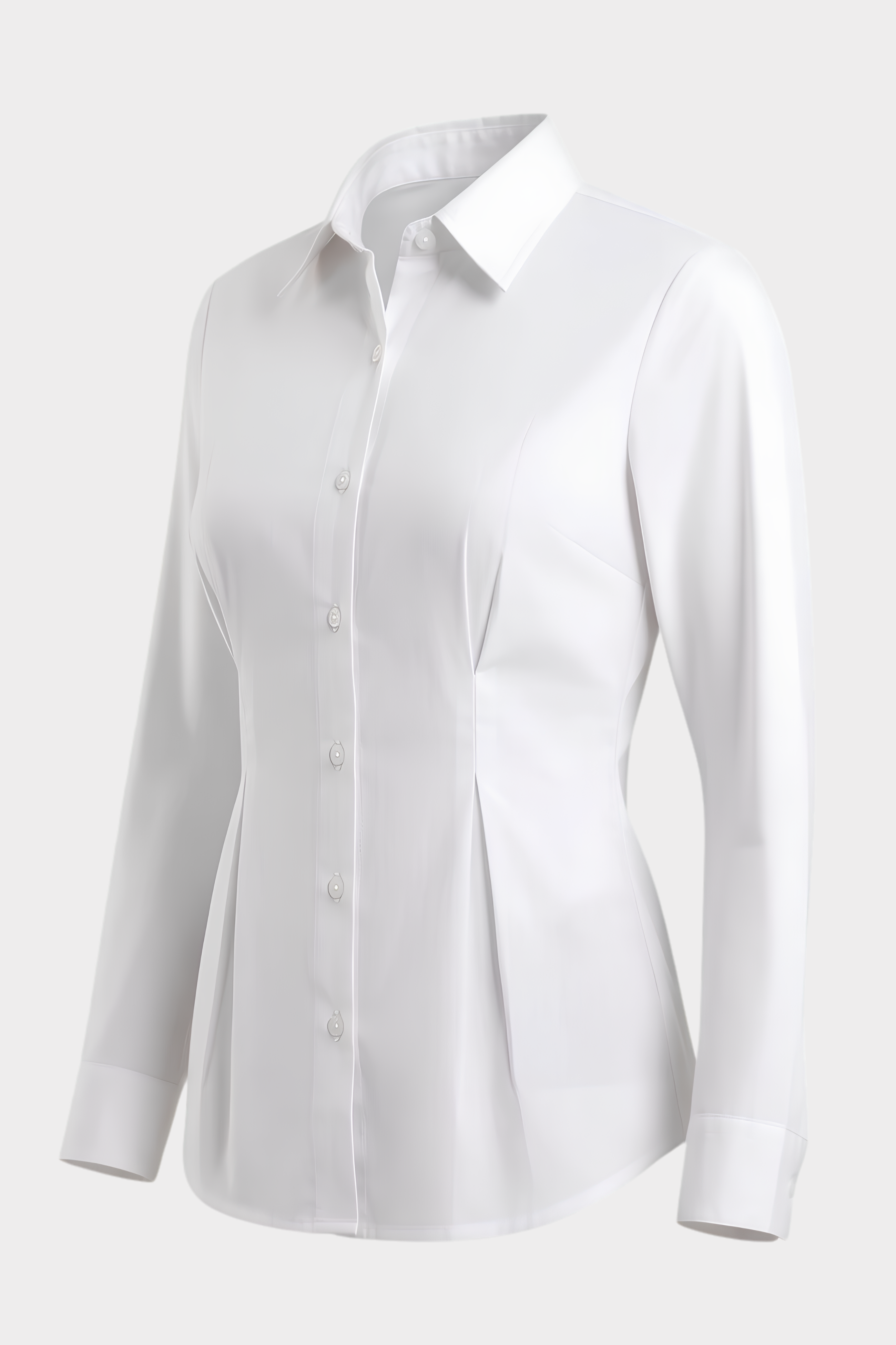 Fold Pleated Waist Solid White Shirt