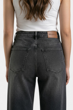 Charcoal Loose-Fit Denim Pants full length view — MannMoji Pakistan