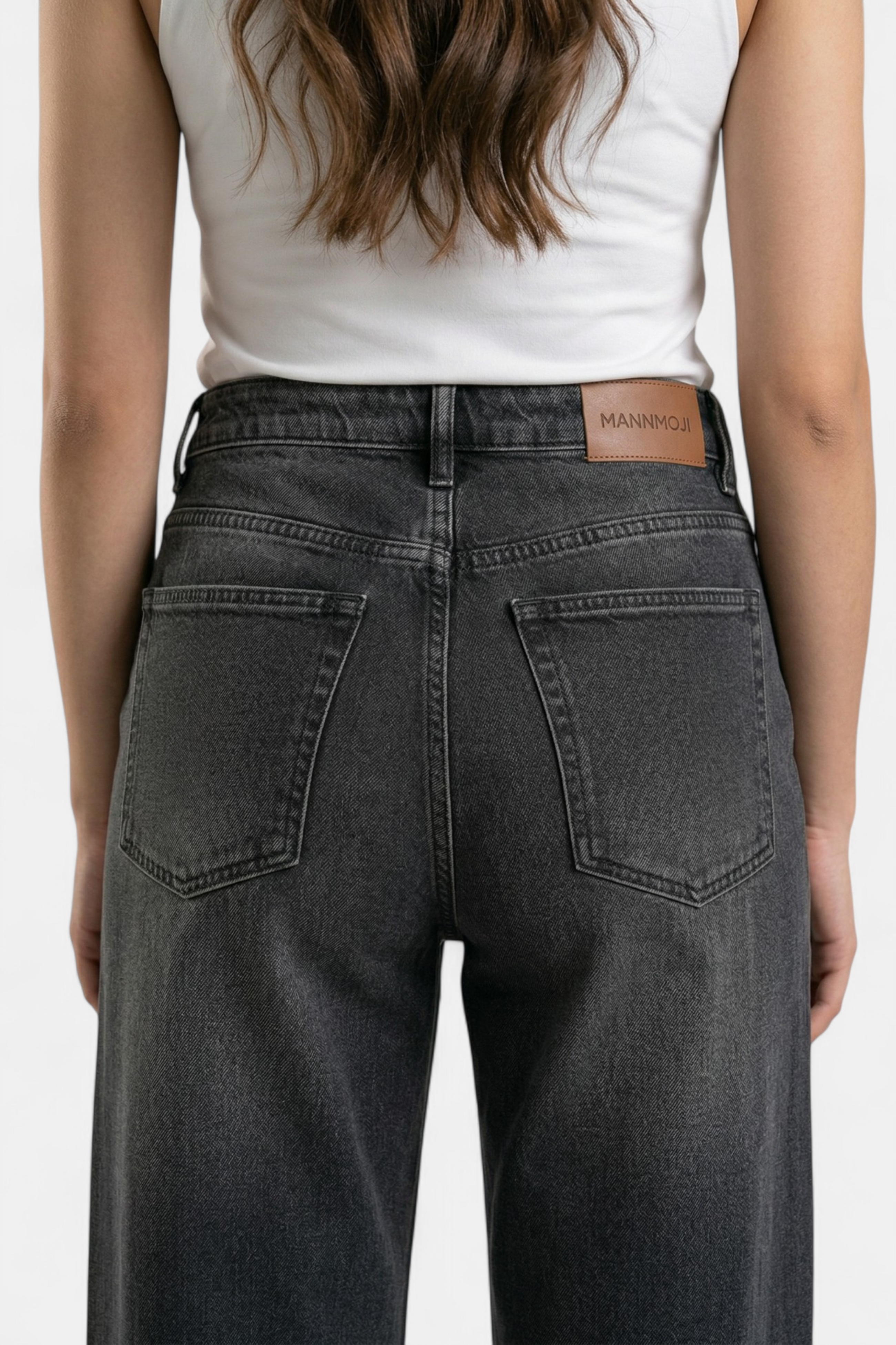 Charcoal Loose-Fit Denim Pants full length view — MannMoji Pakistan