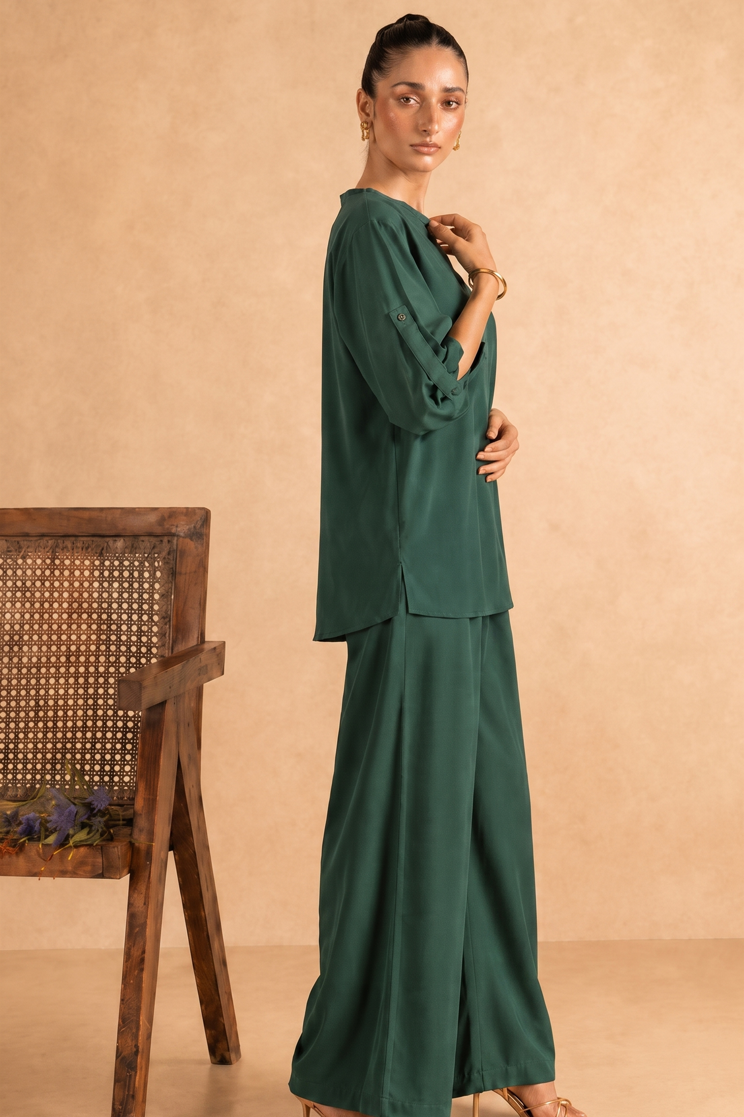 Forest Green Cotton-Viscose Co-Ord Set