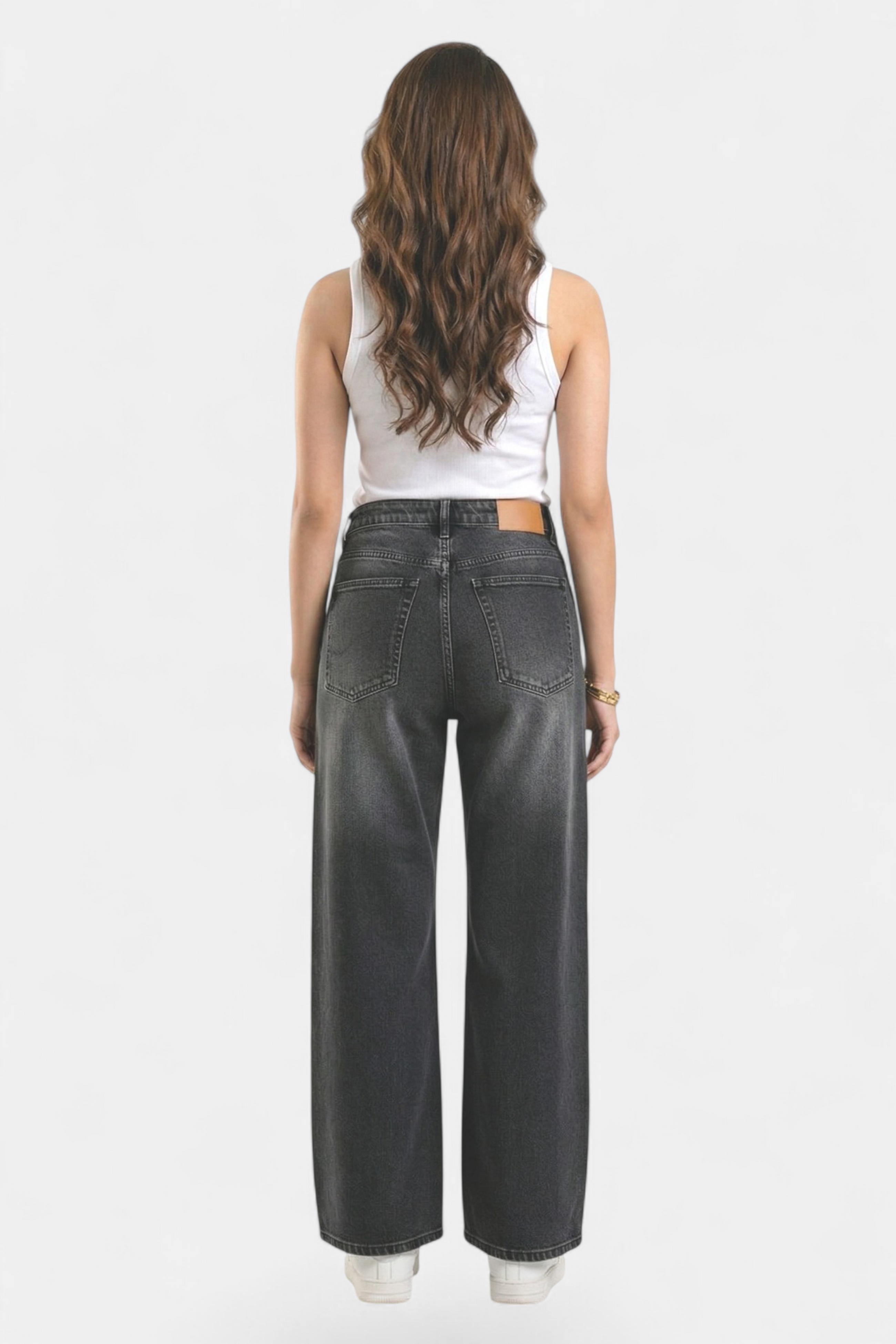 Charcoal Loose-Fit Denim Pants front view — women's fashion Pakistan | MannMoji