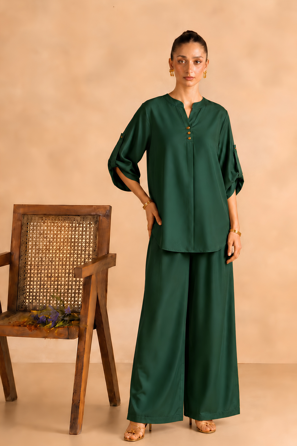 Forest Green Cotton-Viscose Co-Ord Set
