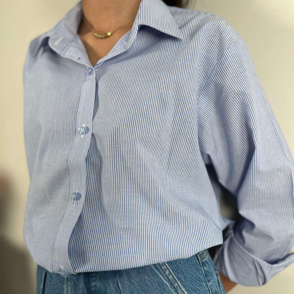 Women white and blue stripes shirt pure cotton