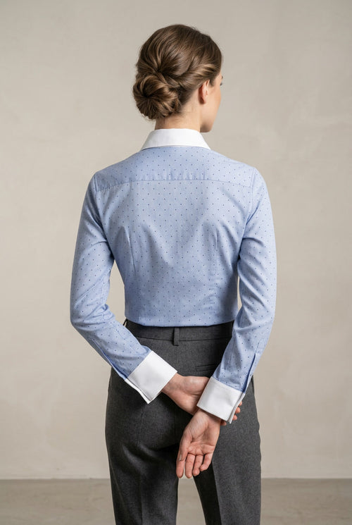Blue Dotted Contrast Shirt – Classic Cotton Elegance with a Modern Twist