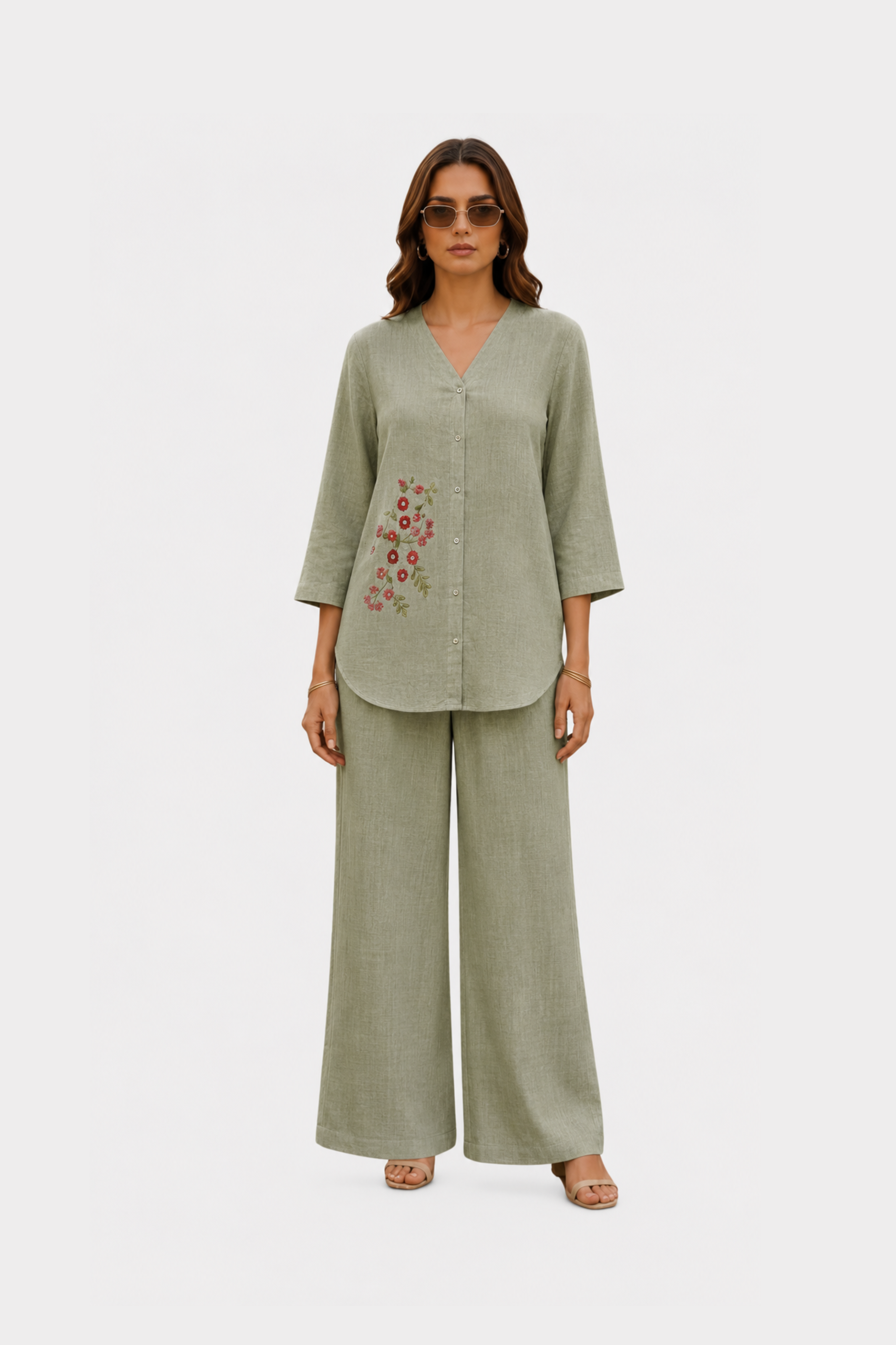 Sage Bloom Irish Linen Co-Ord Set