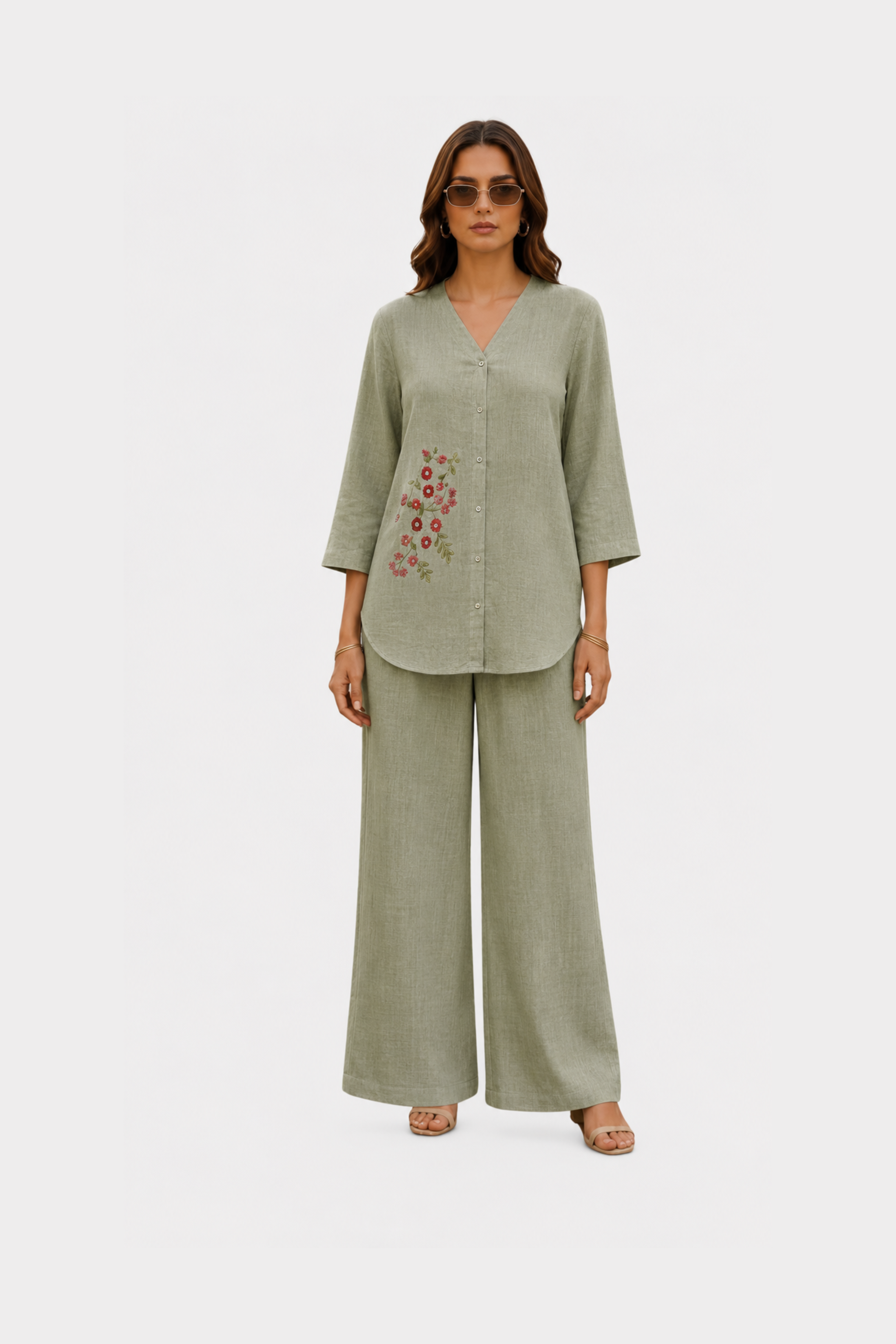 Sage Bloom Irish Linen Co-Ord Set