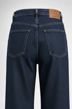 Dark Blue Wide-Leg Denim Pants close-up detail — MannMoji Pakistan