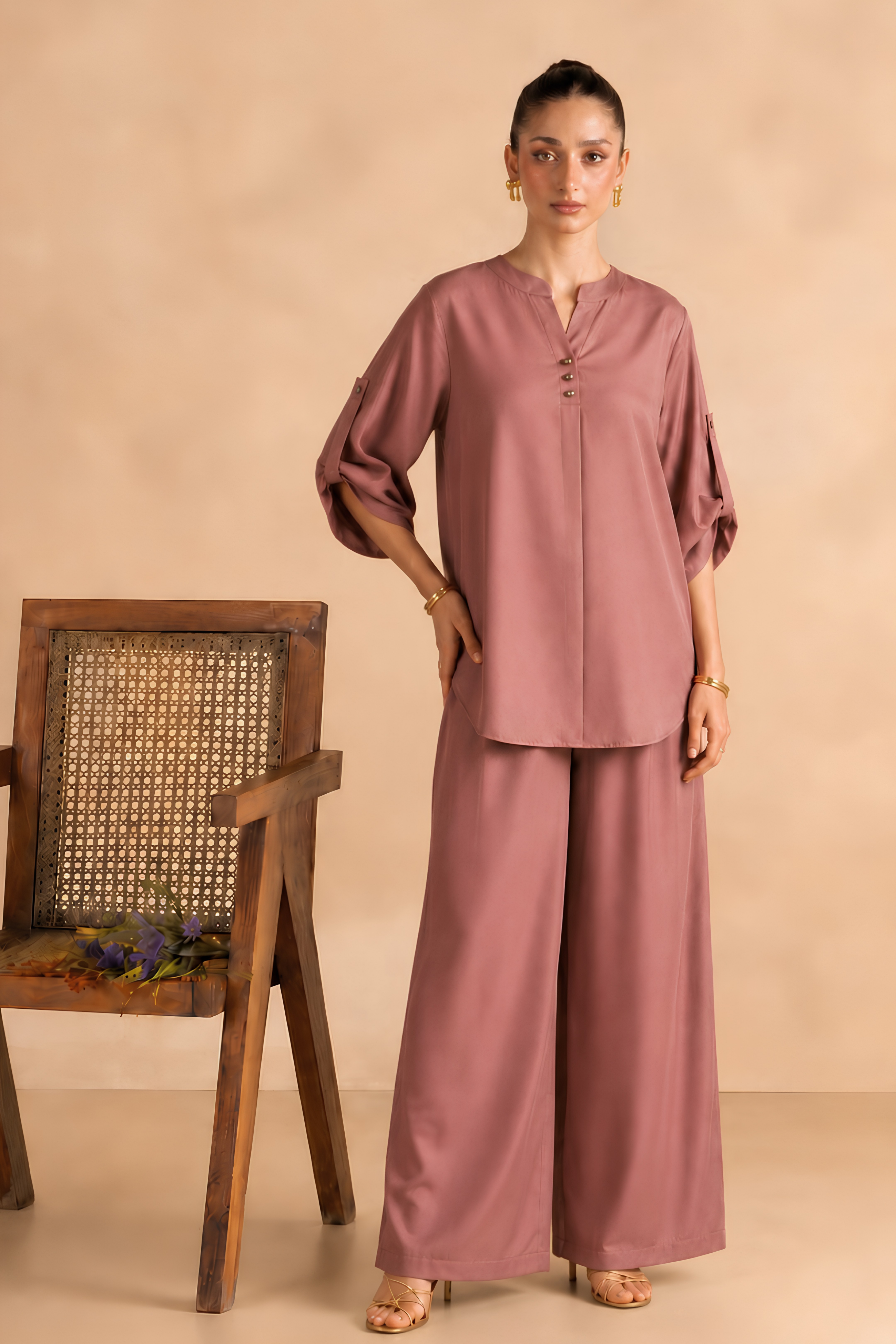 Dusty Rose Cotton-Viscose Co-ord Set
