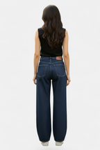 Dark Blue Wide-Leg Denim Pants front view — women's fashion Pakistan | MannMoji