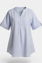 Blue Striped V-Neck Cotton Top front view — women's fashion Pakistan | MannMoji