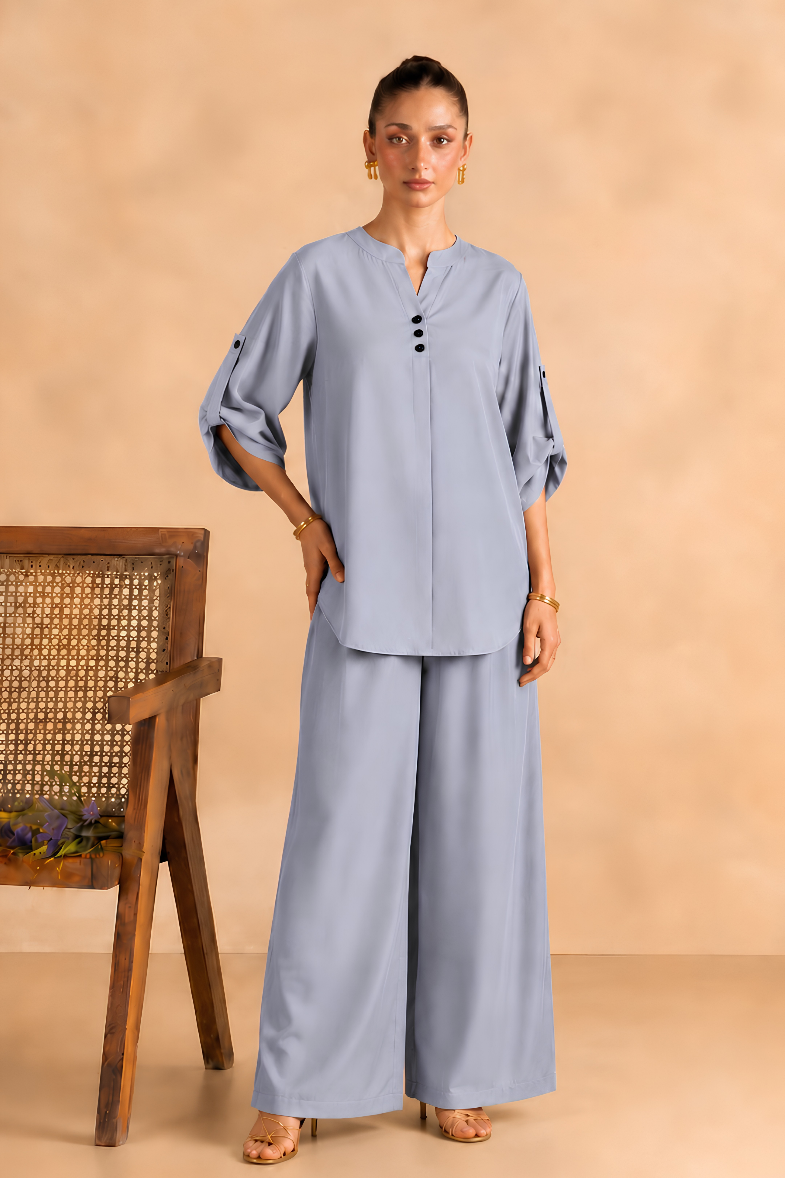 Powder Blue Cotton-Viscose Co-Ord Set