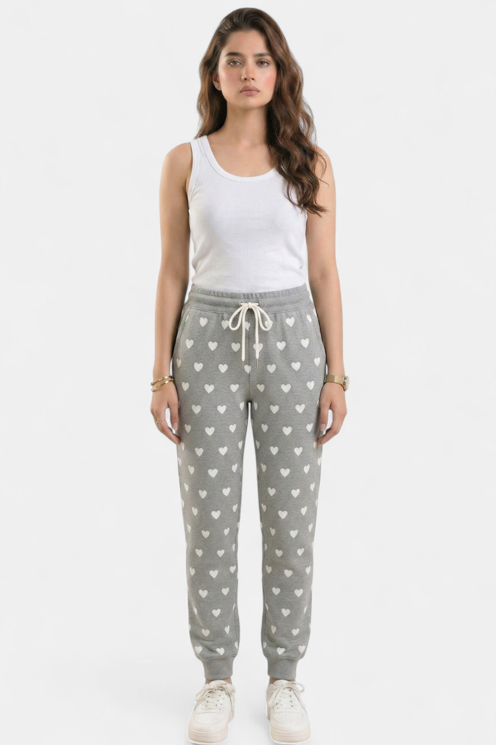 Cozy Knit Heart & Star Print Trouser lifestyle photo — Pakistani women's outfit | MannMoji