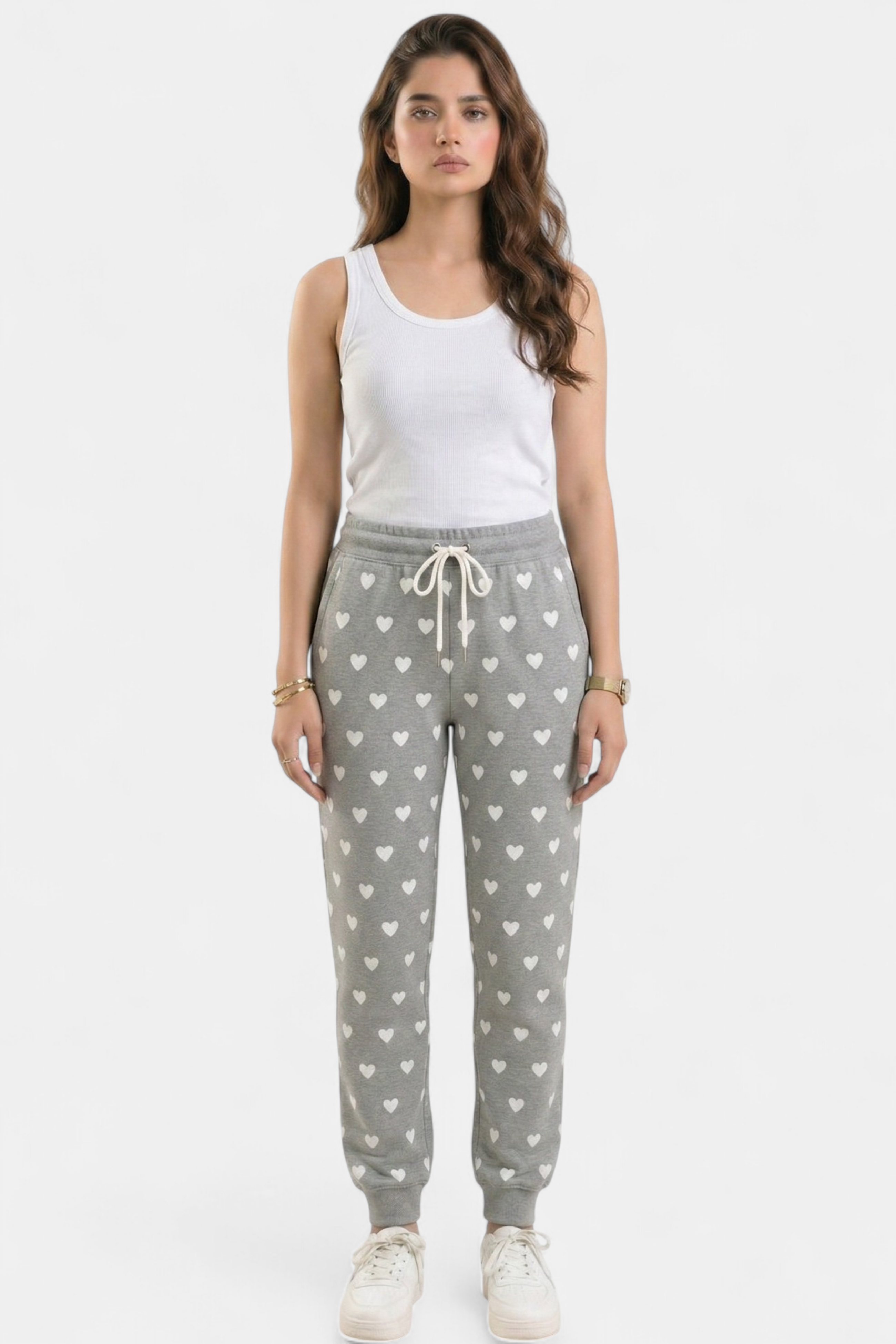 Cozy Knit Heart & Star Print Trouser lifestyle photo — Pakistani women's outfit | MannMoji