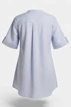 Blue Striped V-Neck Cotton Top side view — stylish women's wear Pakistan | MannMoji
