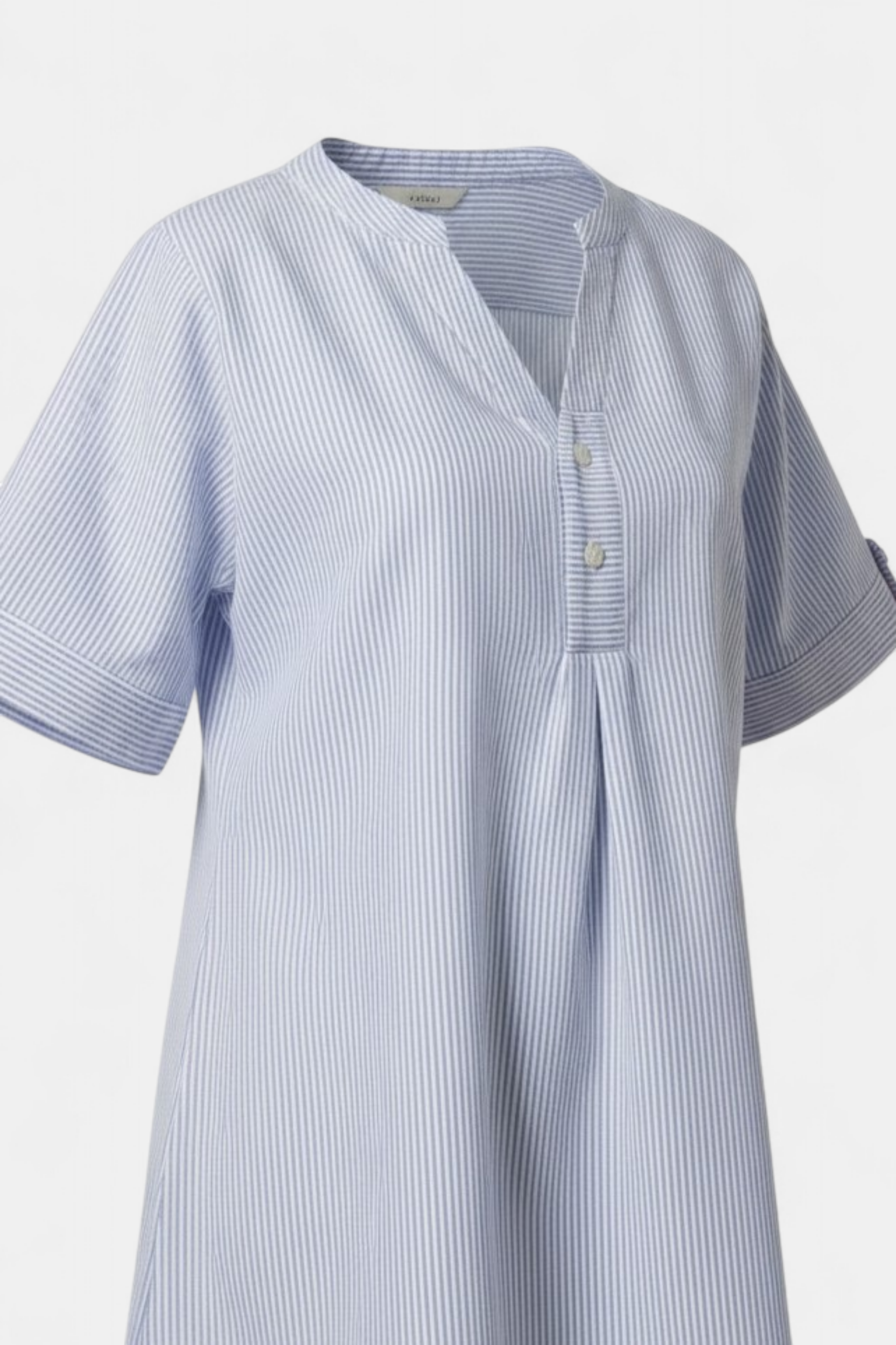 "Blue Striped V-Neck Cotton Top detail shot — quality fabric Pakistan | MannMoji