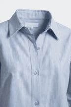 White and Blue Stripes Shirt detail shot — quality fabric Pakistan | MannMoji
