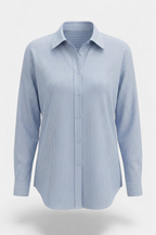 White and Blue Stripes Shirt front view — women's fashion Pakistan | MannMoji