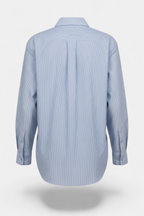 White and Blue Stripes Shirt side view — stylish women's wear Pakistan | MannMoji