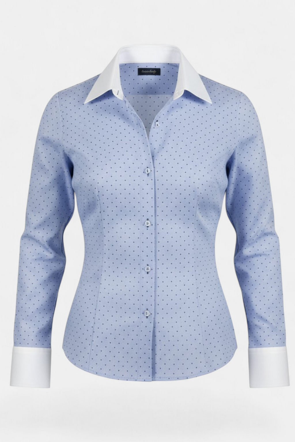 Blue Dotted Contrast Shirt front view — women's fashion Pakistan | MannMoji