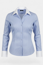 Blue Dotted Contrast Shirt front view — women's fashion Pakistan | MannMoji