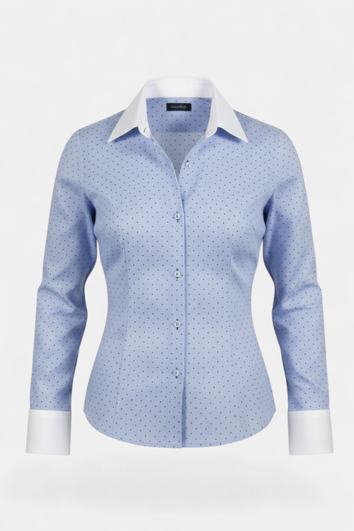 Blue Dotted Contrast Shirt front view — women's fashion Pakistan | MannMoji