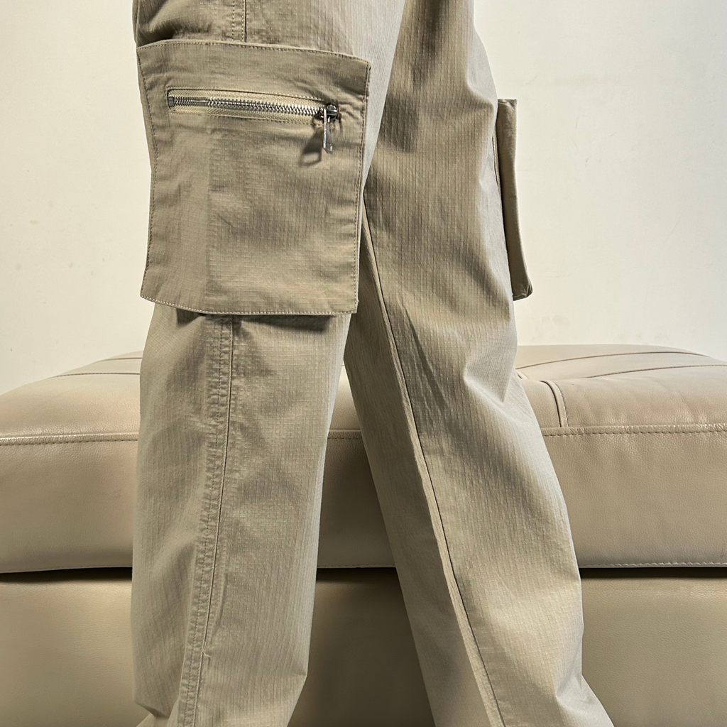 Beige Ripstop Cotton Cargo Pants – 7 Pocket Utility Chic
