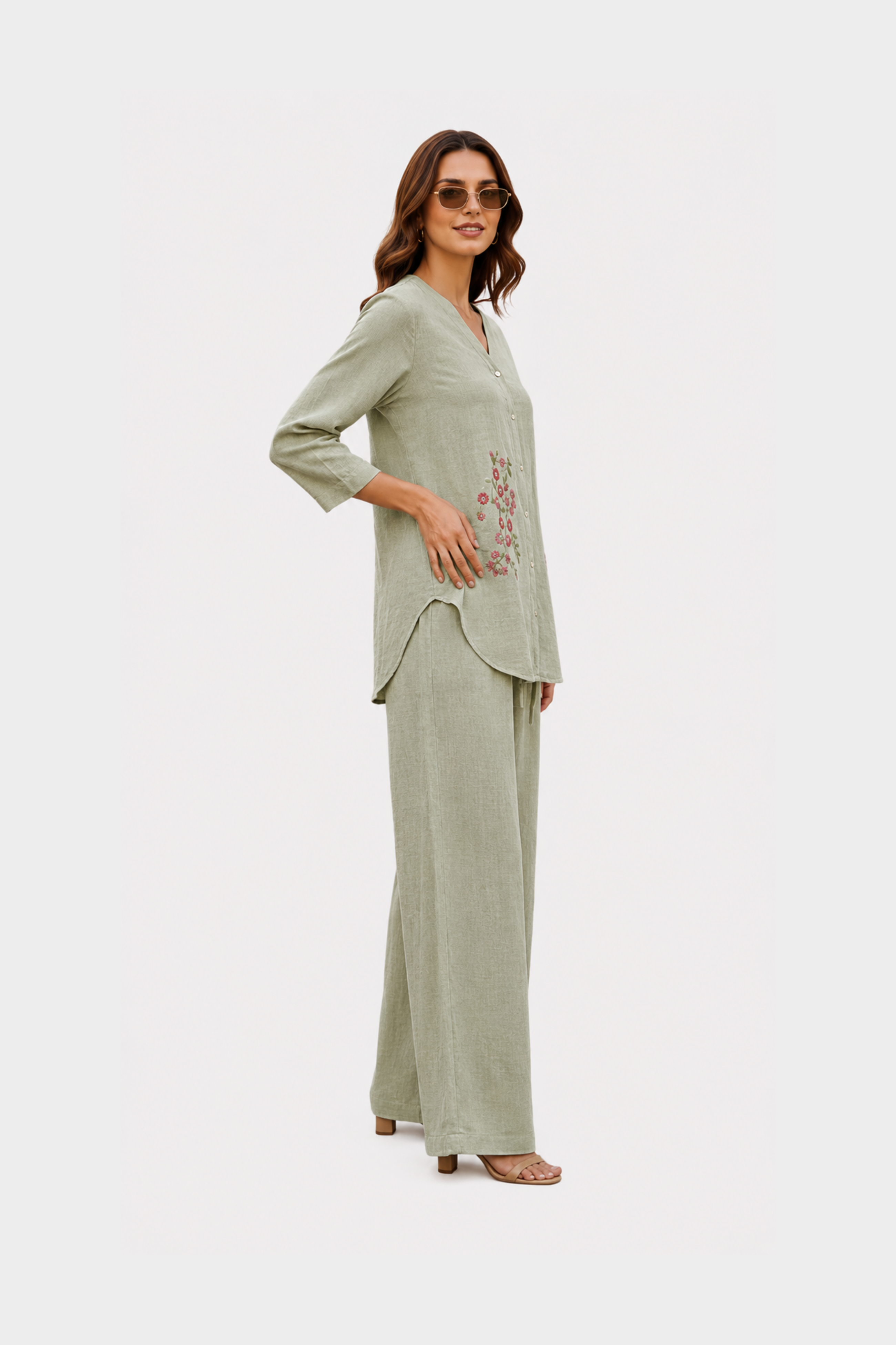 Sage Bloom Irish Linen Co-Ord Set