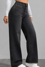Charcoal Loose-Fit Denim Pants side view - stylish women's wear Pakistan | MannMoji