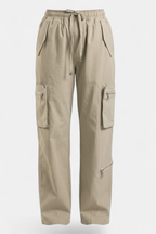 Beige Ripstop Cotton Cargo Pants side view — stylish women's wear Pakistan | MannMoji