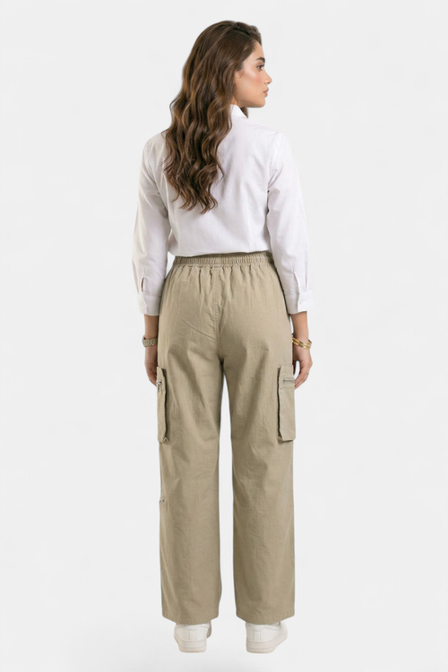Beige Ripstop Cotton Cargo Pants front view — women's fashion Pakistan | MannMoji