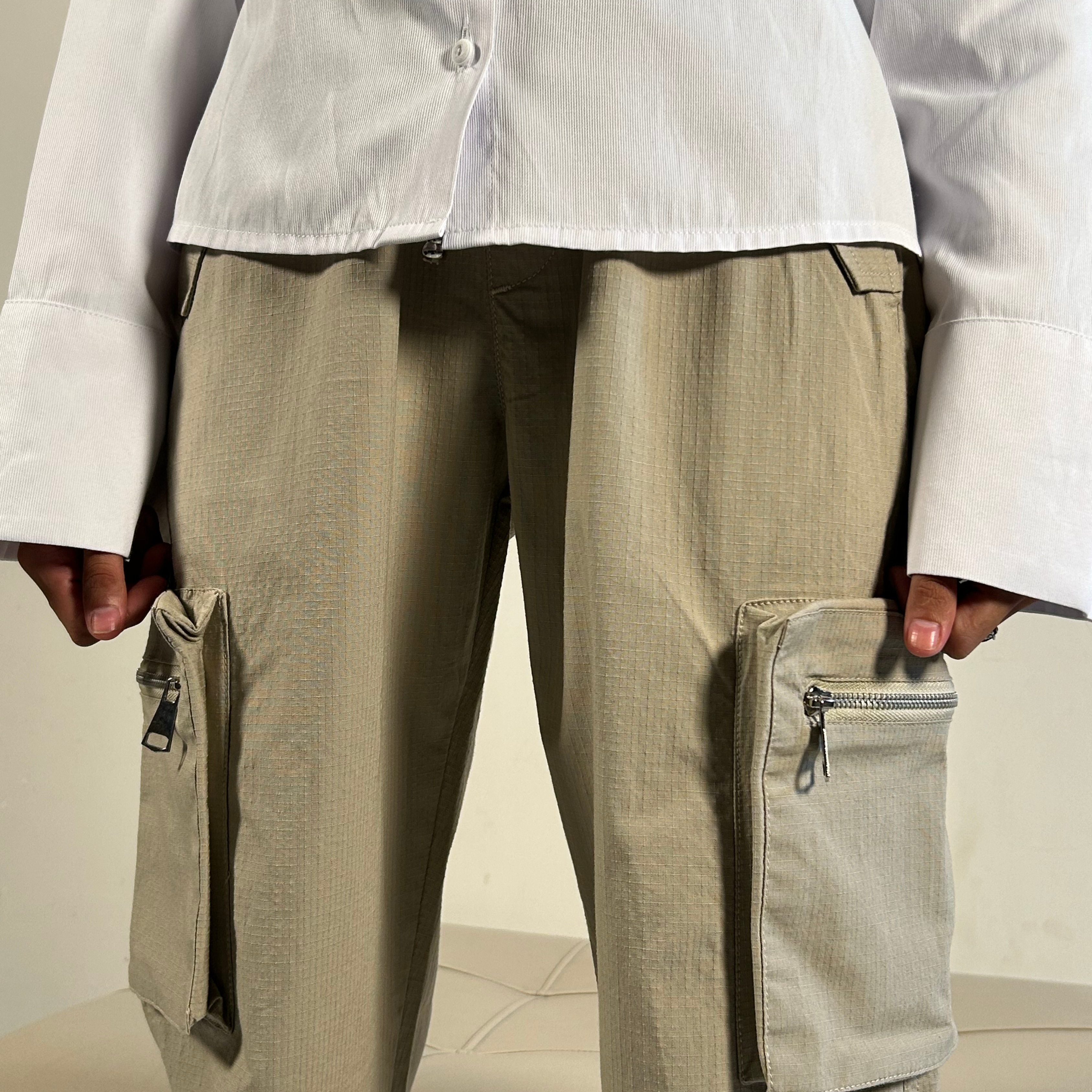 Beige Ripstop Cotton Cargo Pants – 7 Pocket Utility Chic