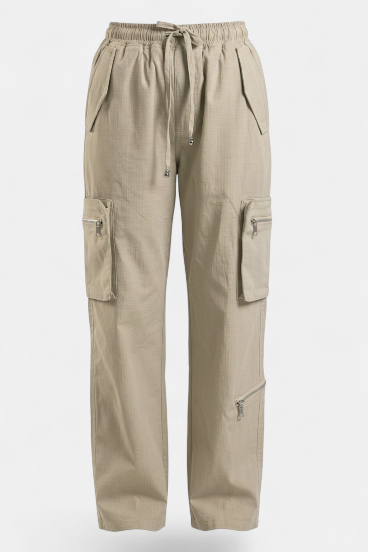 Beige Ripstop Cotton Cargo Pants detailed view Front — stylish women's wear Pakistan | MannMoji
