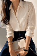 Butter Yellow & White Striped Cotton model front view Shirt Pakistan - MannMoji
