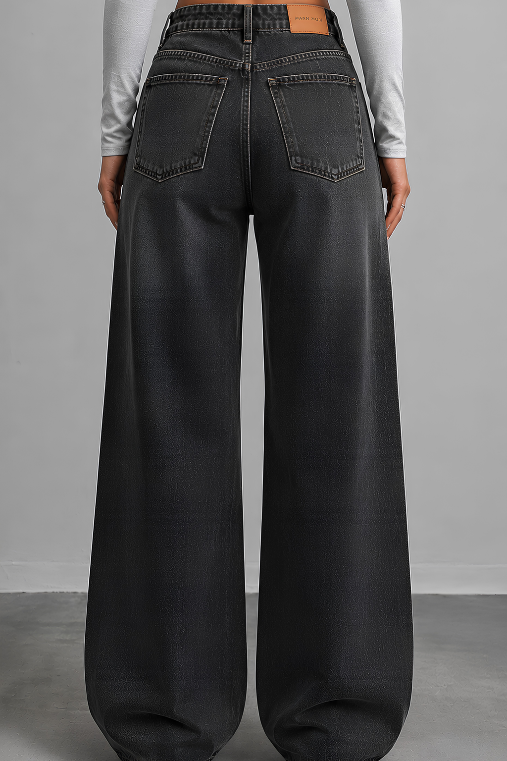 Charcoal Loose-Fit Denim Pants back view - women's fashion Pakistan | MannMoji