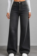 Charcoal loose-fit denim pants for women in Pakistan - MannMoji