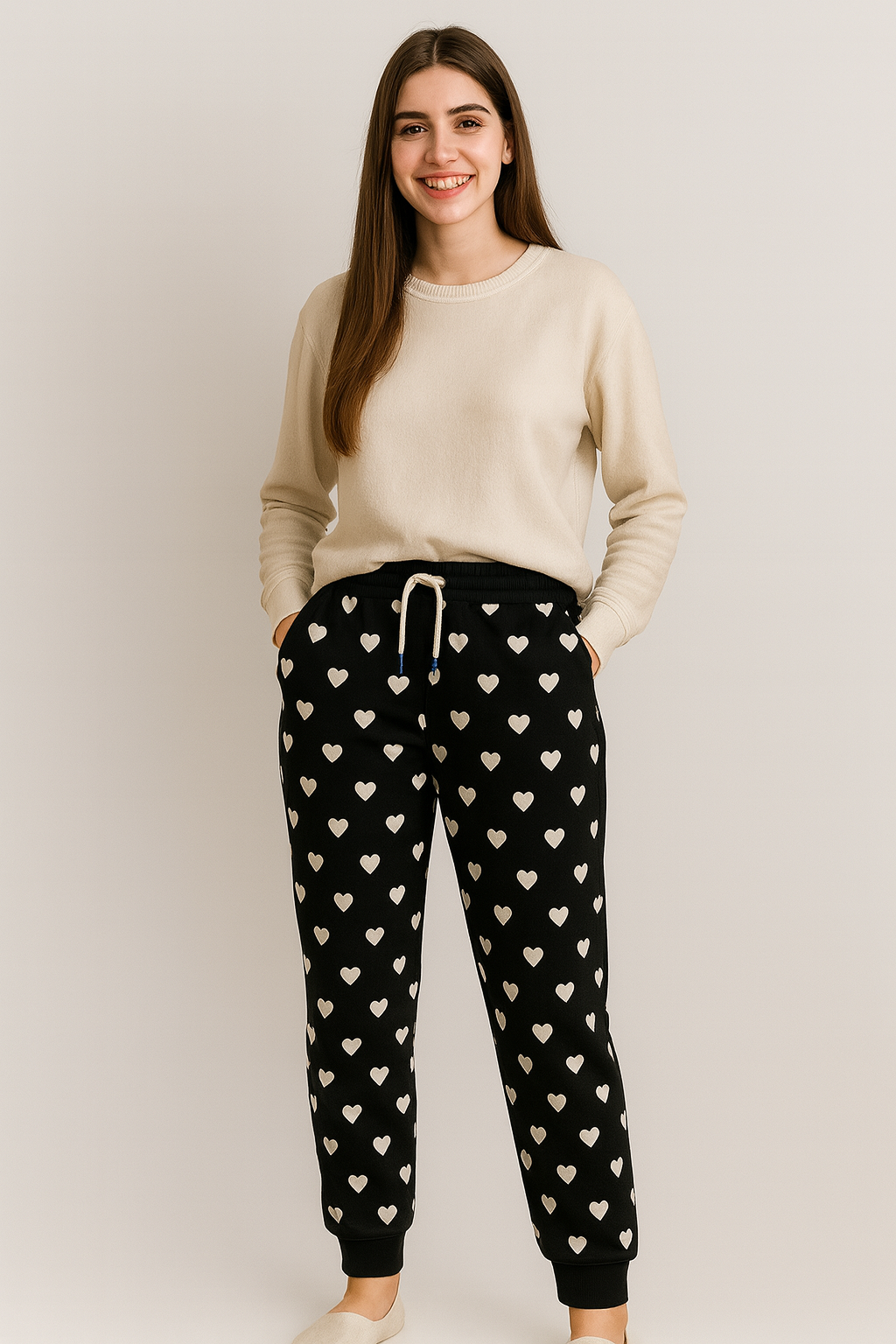 Cozy Knit Heart & Star Print Trouser – Warmth with a Touch of Love