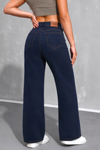 Dark Blue Wide-Leg Denim Pants back view - women's fashion Pakistan | MannMoji
