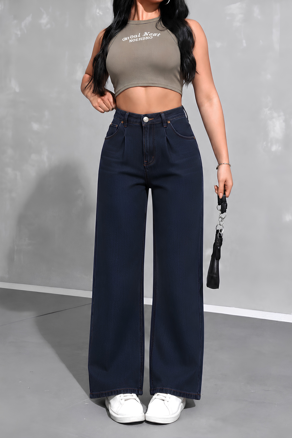 Dark blue wide-leg denim pants for women in Pakistan - MannMoji