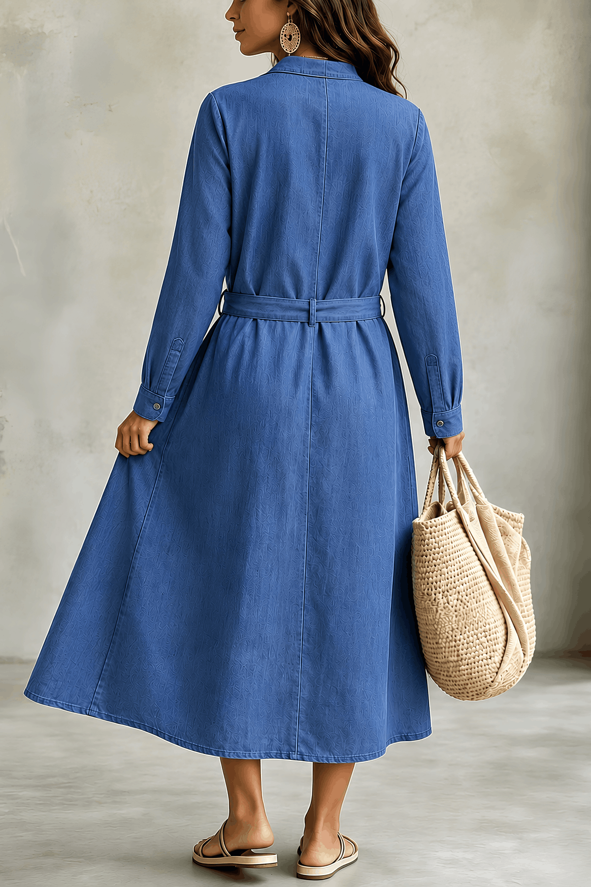 Denim Long Shirt Dress Back View Pakistan - MannMoji